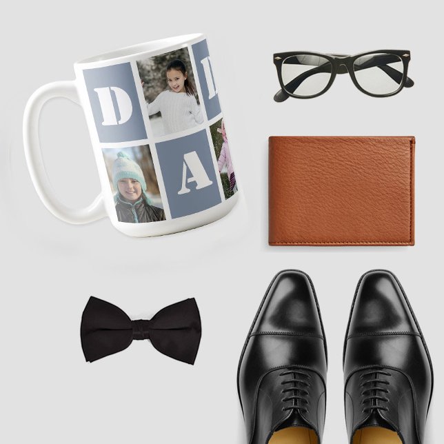 5 Foto Collage Herz Dusty Blue Vatertag Kaffeetasse (Von Creator hochgeladen)