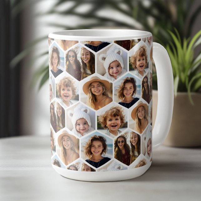 5 Foto Collage Honeycomb Hexagon Muster - weiß Kaffeetasse (Custom Photo Mug)