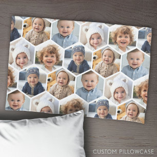 5 Foto Collage Honeycomb Hexagon Muster - weiß Kissenbezug