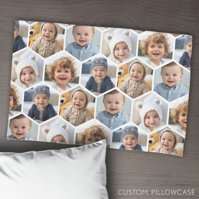 5 Foto Collage Honeycomb Hexagon Muster - weiß Kissenbezug (Create Your Own Photo Collage Pillowcase)