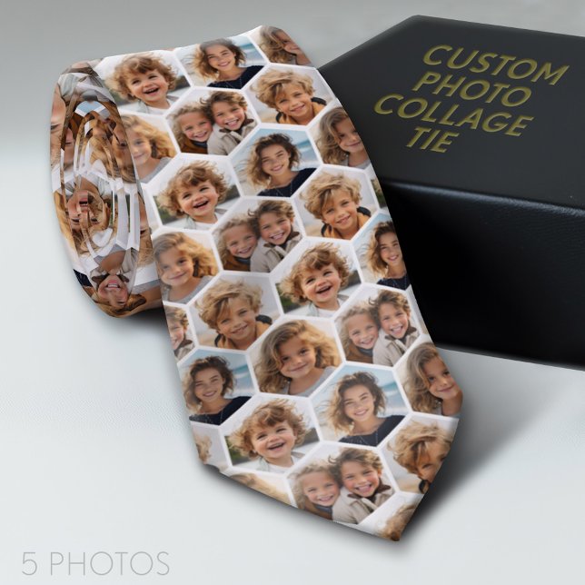 5 Foto Collage Honeycomb Muster sein Patient Krawatte (Custom Photo Tie)