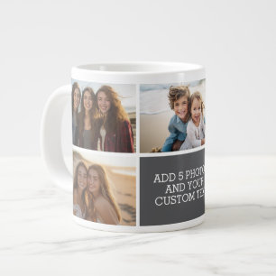 5-Foto-Collage mit Text - Minimal Grau Weiß Jumbo-Tasse