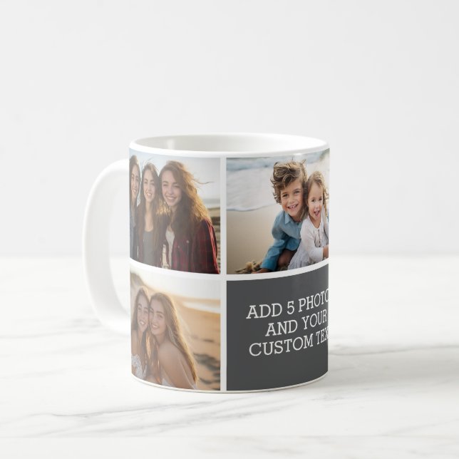 5-Foto-Collage mit Text - Minimal Grau Weiß Kaffeetasse (Vorderseite Links)