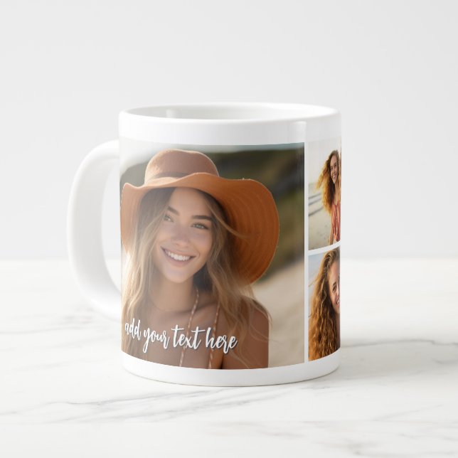 5-Foto-Collage - Moderne Minimalschrift mit Text Jumbo-Tasse (Vorderseite Links)