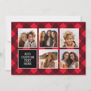 5-Foto-Collage - Monogramm Rot-Schwarz-Buffalo-Kar Feiertagskarte