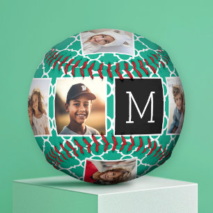 5-Foto-Collage-Monogramm - Smaragdgrün und Schwarz Baseball