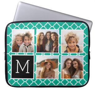 5-Foto-Collage-Monogramm - Smaragdgrün und Schwarz Laptopschutzhülle