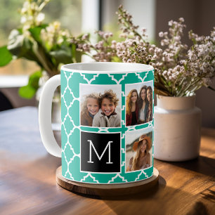 5-Foto-Collage-Monogramm - Smaragdgrün und Schwarz Tasse