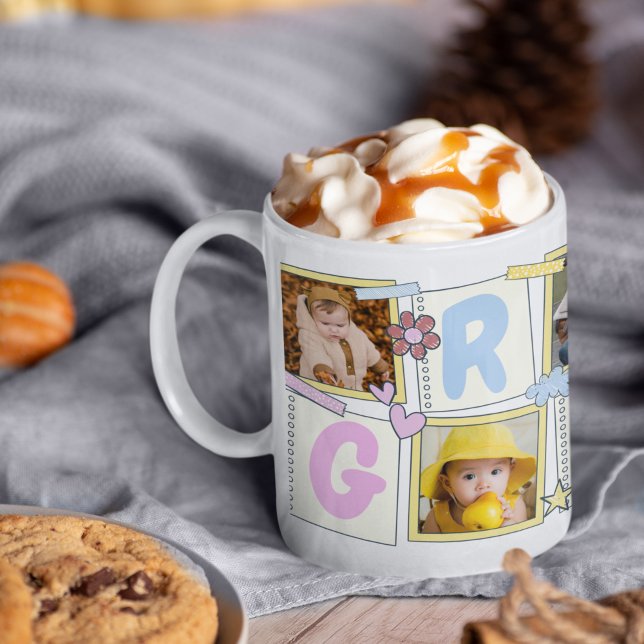 5 Foto Collage Niedlich Baby Pink Blue Granny Kaffeetasse (Von Creator hochgeladen)