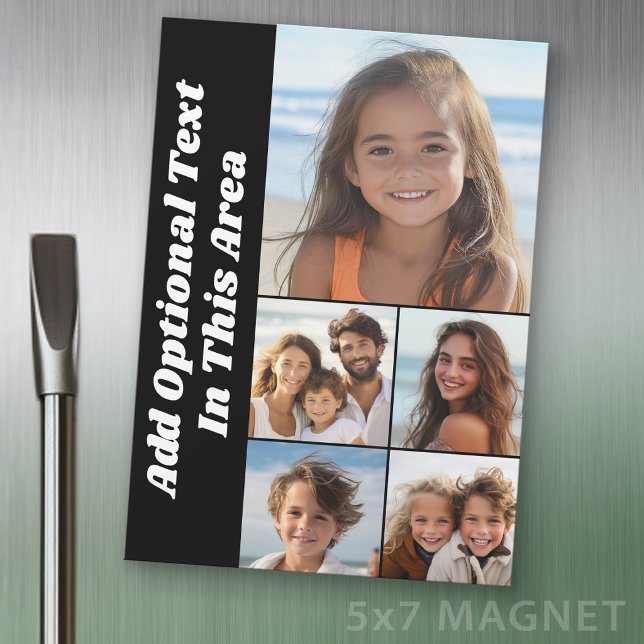 5-Foto-Collage Optional Text - Schwarz - Magnet (Photo Magnet - 5x7 size)