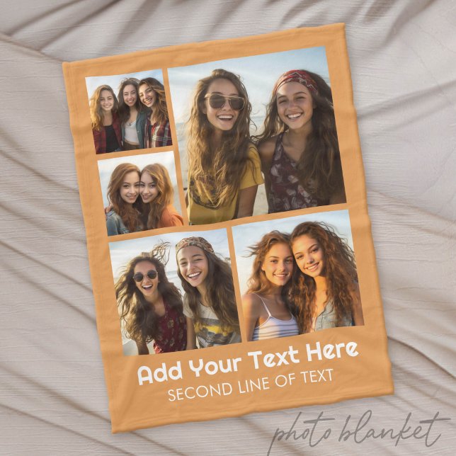 5-Foto-Collage Optionaler Text - Minimal Modern Fleecedecke (Custom Photo Blanket - Makes a Great Gift)