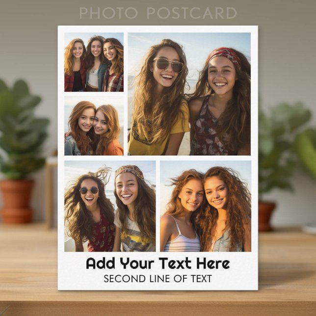 5-Foto-Collage Optionaler Text - Minimal Modern Postkarte (Photo Postcard - Add Your Photos for a unique greeting card)
