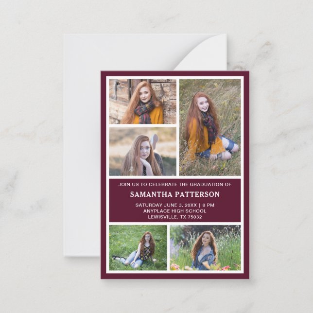 5 Foto Collage Rot & Weiß Abschluss Zeremonie Mitteilungskarte (Vorderseite)