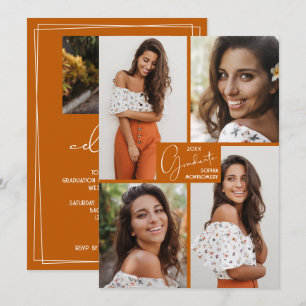 5 Foto-Collage Verbranntes Orange Abschlussfeier Einladung