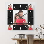 5 Foto Collage Wedding Jahrestag Schwarz-weiß Quadratische Wanduhr<br><div class="desc">Einzigartige Jubiläumsuhr zum Personalisieren mit Foto,  Name und feststehendem Jahr. Die einzigartige Hochzeitsuhr mit mehrfacher Foto-Collage ist ein großartiges Geschenk für Hochzeiten,  Jubiläen und neue Zuhause-Hauswärmung.</div>