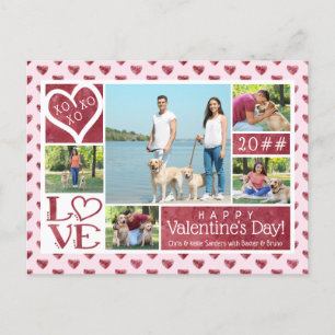 5 Foto-Collagen-Weinwatercolor-HerzenValentine Feiertagspostkarte