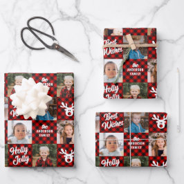 5 Foto Familienhund Red Buffalo Karierte Weihnacht Geschenkpapier Set