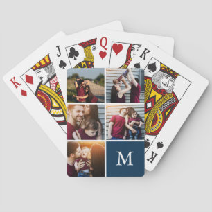 5 Foto-Galerie-blaues Farbblock-Monogramm Spielkarten