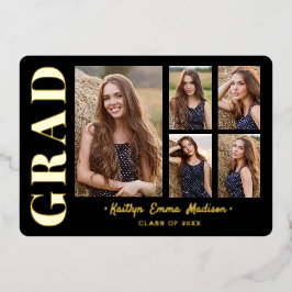 5 Foto Grad Collage Black & Gold Foil Card Folieneinladung