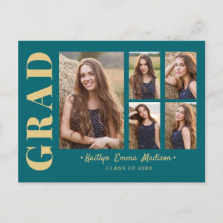 5 Foto Grad Collage Modernes Drehbuch Aquamarin un Postkarte