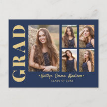 5 Foto Grad Collage Modernes Drehbuch Navy Blue Go