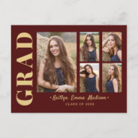 5 Foto Grad Collage Modernes Script Rot und Gold