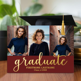 5 Foto Graduation Party Modernes Script Gold Folieneinladung
