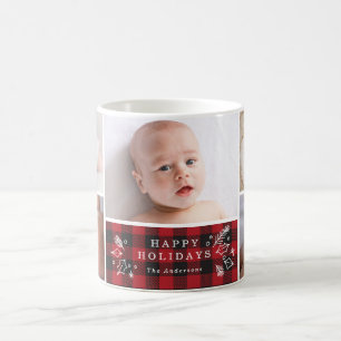 5 Foto Happy Holidays Buffalo Kariert Personalisie Kaffeetasse