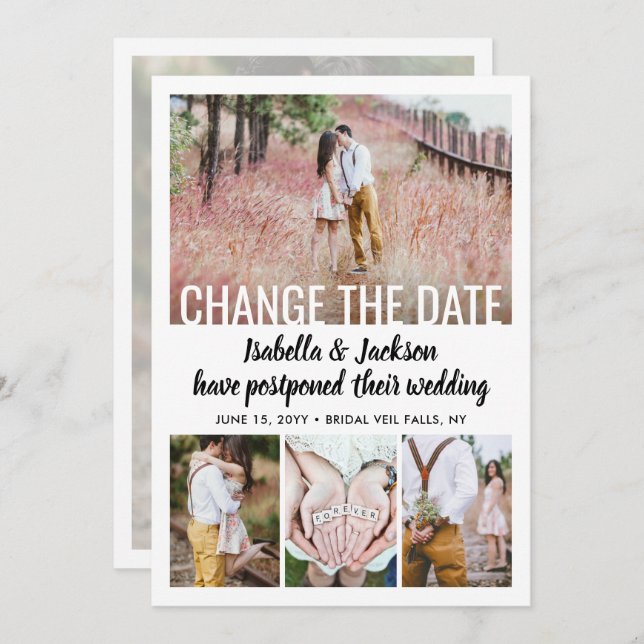 5 Foto Moderne Minimale Hochzeit Postpone | Änderu Save The Date (Vorne/Hinten)