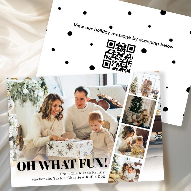 5 Foto Oh Was Für Ein Spaß Weihnachten QR Code (5 Photo Oh What Fun Christmas QR Code Holiday Card by Ricaso. Direct family/friends to message video)