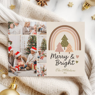 5 Foto Retro-Neutral-Regenbogen Merry & Bright Feiertagskarte