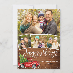 5 FOTO Retro Weihnachten Roter LKW Rustikaler Gruß