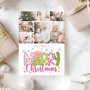 5 Foto Rosa grüner Bow Tree Frohe Weihnachten