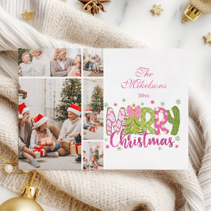 5 Foto Rosa grüner Bow Tree Frohe Weihnachten