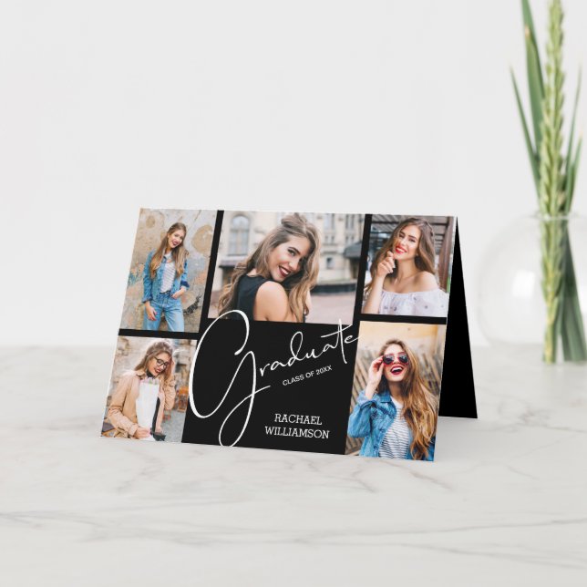 5 Foto Schwarzer Abschluss Einladung (Vorderseite)