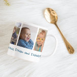 5 Foto Vatertag 2025 Blue Liebe Sie Papa Kaffeetasse<br><div class="desc">Niedliche väterliche Tasse personalisiert mit 5 Fotos,  Liebe Sie Papa Typografie und Kindernamen.</div>