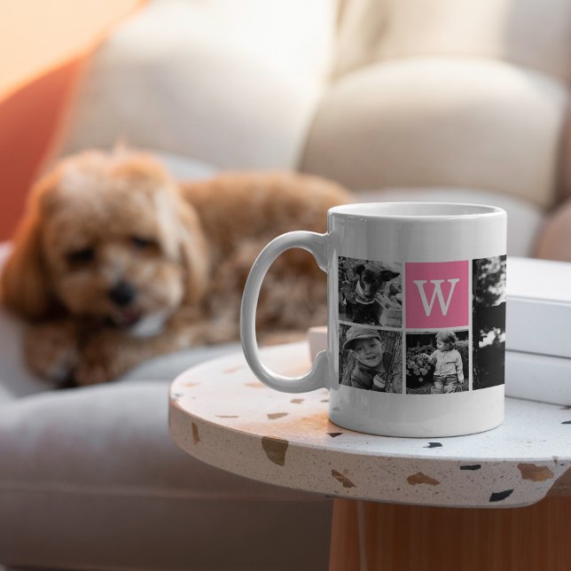 5-Foto-Vorlage rosa Monogramm Kaffeetasse (Von Creator hochgeladen)