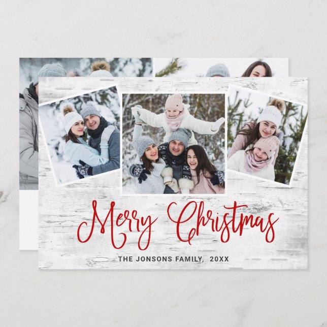 5 FOTO Weihnachten Rustikale Birch Bark Gruß (Vorne/Hinten)