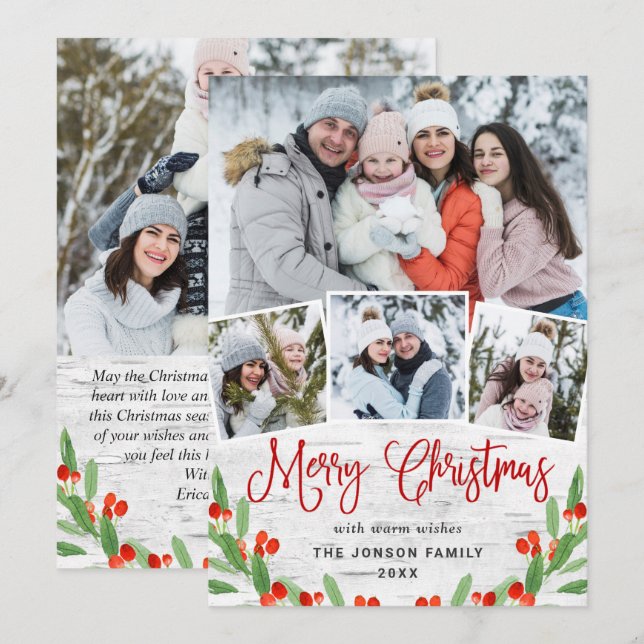 5 FOTO Weihnachten Rustikale Birch Bark Gruß (Vorne/Hinten)