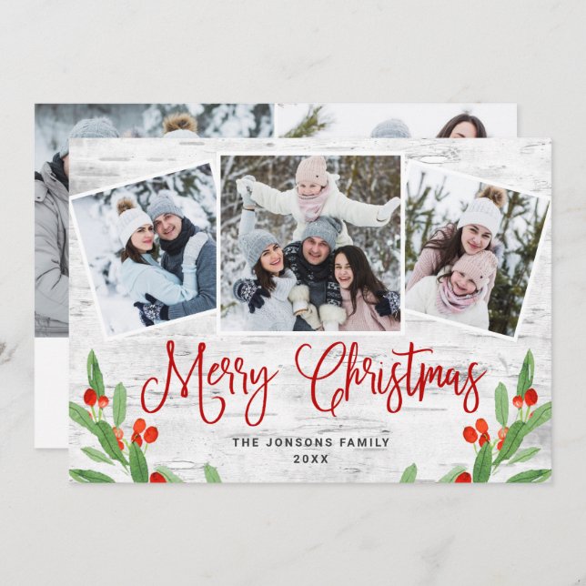 5 FOTO Weihnachten Rustikale Birch Bark Gruß (Vorne/Hinten)