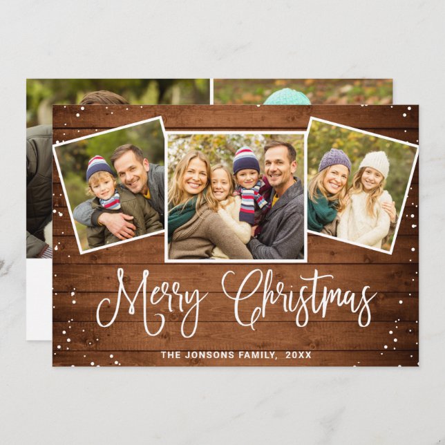 5 FOTO Weihnachten Rustikales Braun Holz Gruß (Vorne/Hinten)