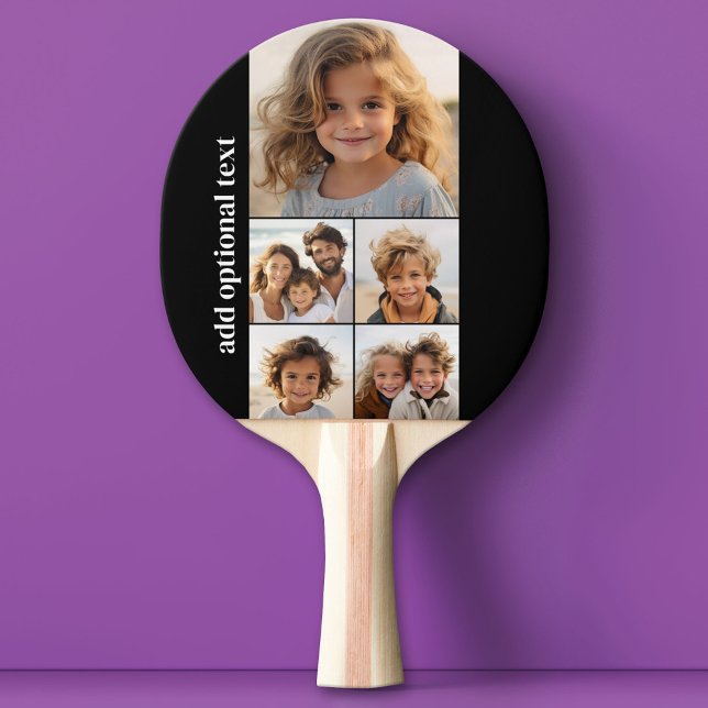 5 FotoCollage - auf schwarzem Hintergrund Tischtennis Schläger (Custom Pink Pong Paddle)