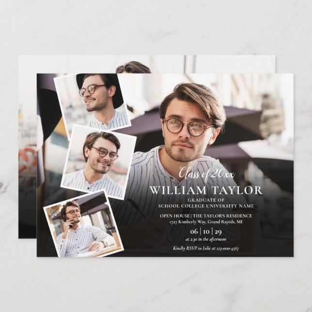 5 Fotocollage Moderne Graduierungsparty Einladung (Vorne/Hinten)