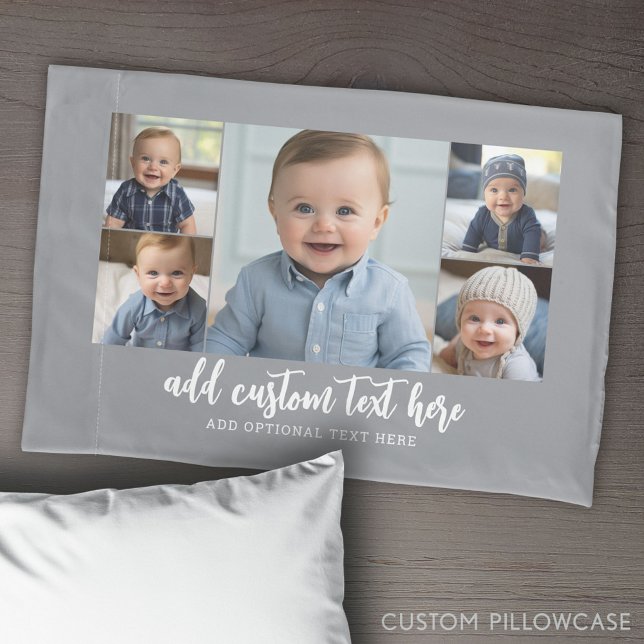 5 FotoCollage Moderne Minimal grau weiß Kissenbezug (Create Your Own Photo Collage Pillowcase)