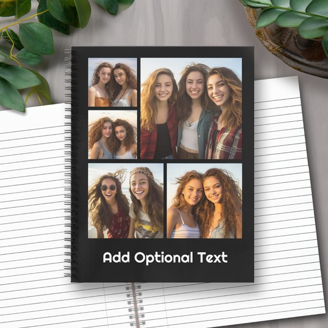 5 Fotocollage Optionaler Text — Farbe bearbeiten Notizbuch (Personalized Notebook with Custom Text and Photos)