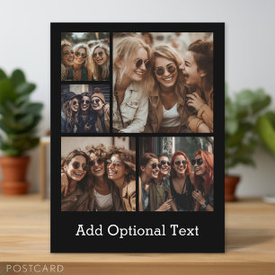 5 Fotocollage Optionaler Text — Schwarz bearbeiten Postkarte