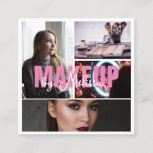 5 Fotos Beauty Makeup Artist Beauty Pink Black Quadratische Visitenkarte