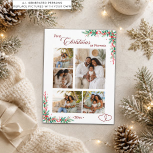 5 Fotos Collage Erstes Weihnachten als Eltern Postkarte