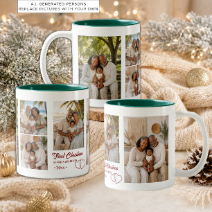5 Fotos Collage Erstes Weihnachten als Großeltern Zweifarbige Tasse
