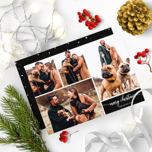 5 Fotos Collage Stylish Merry Christmas Black Einladung